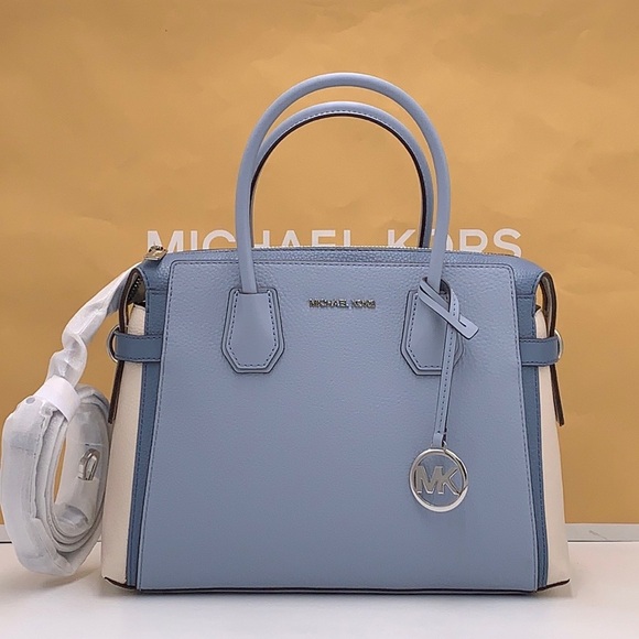 MICHAEL KORS Mercer Md Top Zip Color-Block Belted Satchel Crossbody Purse MK - Picture 5 of 15